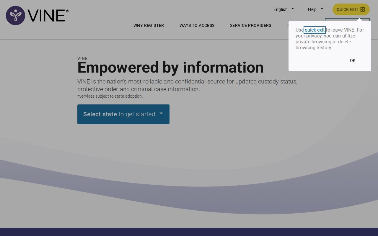 VINELink registration information for release transfer and court alerts