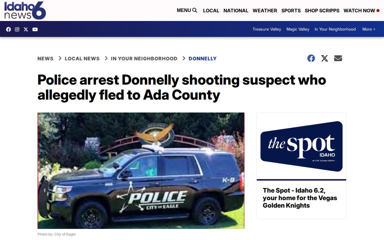 KIVI secondary report illustrating an out-of-county arrest tied to Donnelly